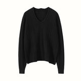 Womens V Neck Cashmere Sweater Long Sleeve Cashmere Pullover Black XS