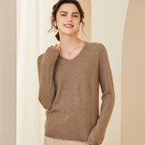 Womens V - Neck Cashmere Sweater Long Sleeve Warm Cashmere Sweater Taupe XS
