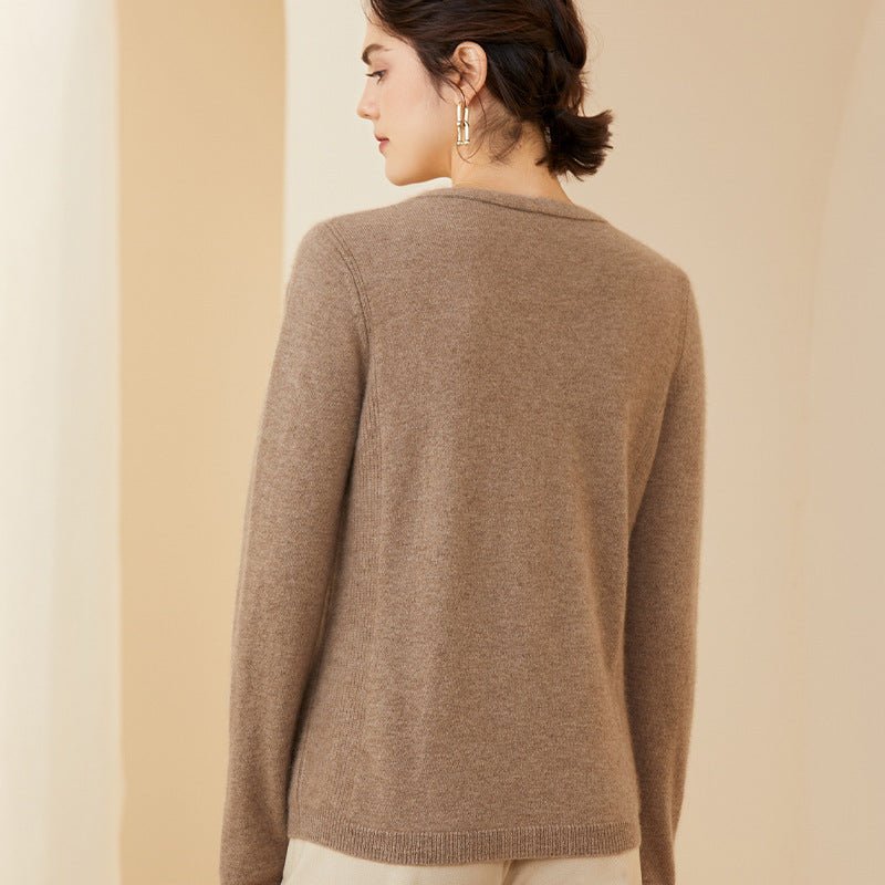Womens V - Neck Cashmere Sweater Long Sleeve Warm Cashmere Sweater Taupe XS