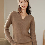 Womens V Neck Cashmere Sweater Rib Knit Cashmere Pullover Tops Taupe XS