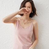 Womens V Neck Cashmere Tank Tops Spaghetti Straps Cashmere Vest Pink XS