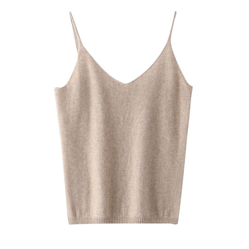 Womens V Neck Cashmere Tank Tops Spaghetti Straps Cashmere Vest Black XS