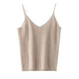 Womens V Neck Cashmere Tank Tops Spaghetti Straps Cashmere Vest Black XS