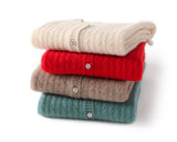 Womens Ribbed V - Neck Cashmere Cardigan Long Sleeves Cashmere Coat Red XS