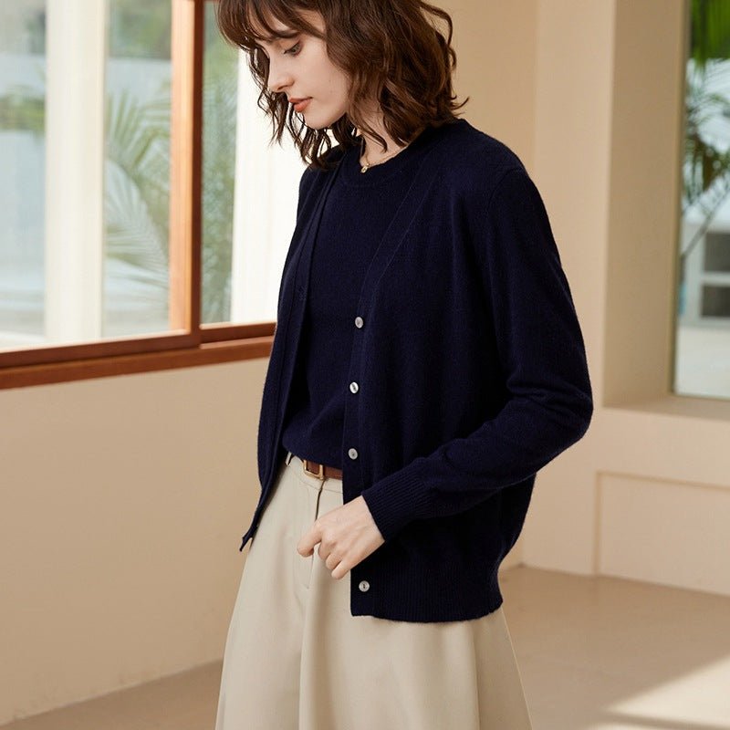 Womens V - Neck Button - Up Pure Cashmere Cardigan Knitted Cashmere Coat Blue XS