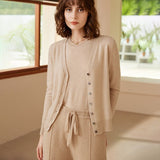 Womens V - Neck Button - Up Pure Cashmere Cardigan Knitted Cashmere Coat Beige XS