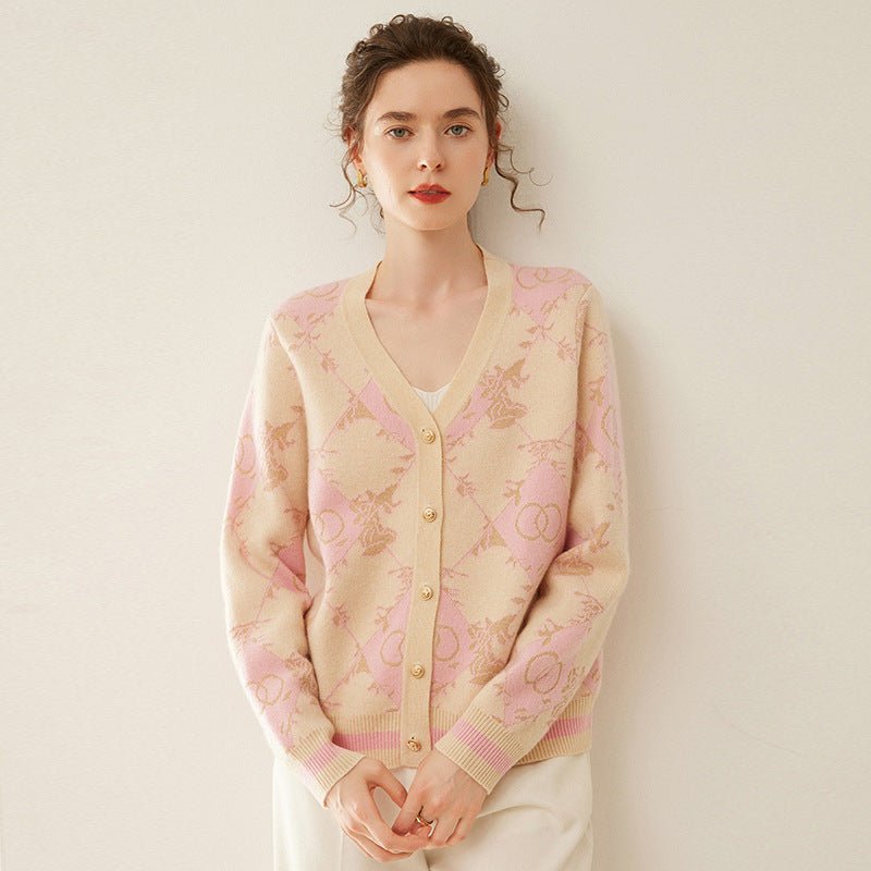 Womens Vintage - Inspired Knit Cashmere Cardigan Sweetheart Sweater Coat Pink XS