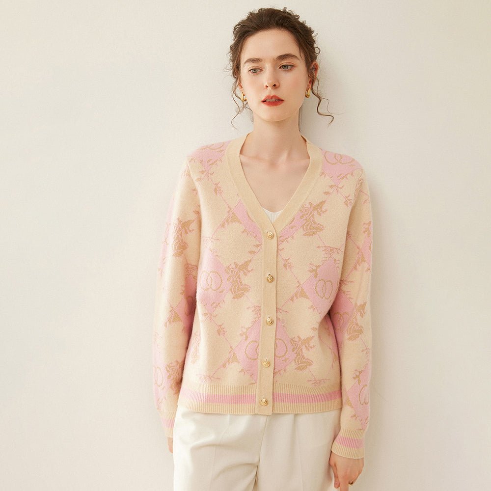 Womens Vintage - Inspired Knit Cashmere Cardigan Sweetheart Sweater Coat Pink XS