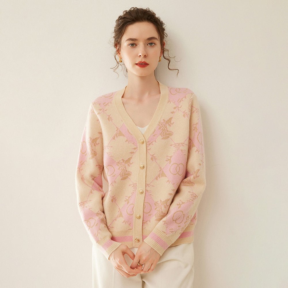 Womens Vintage - Inspired Knit Cashmere Cardigan Sweetheart Sweater Coat Pink XS