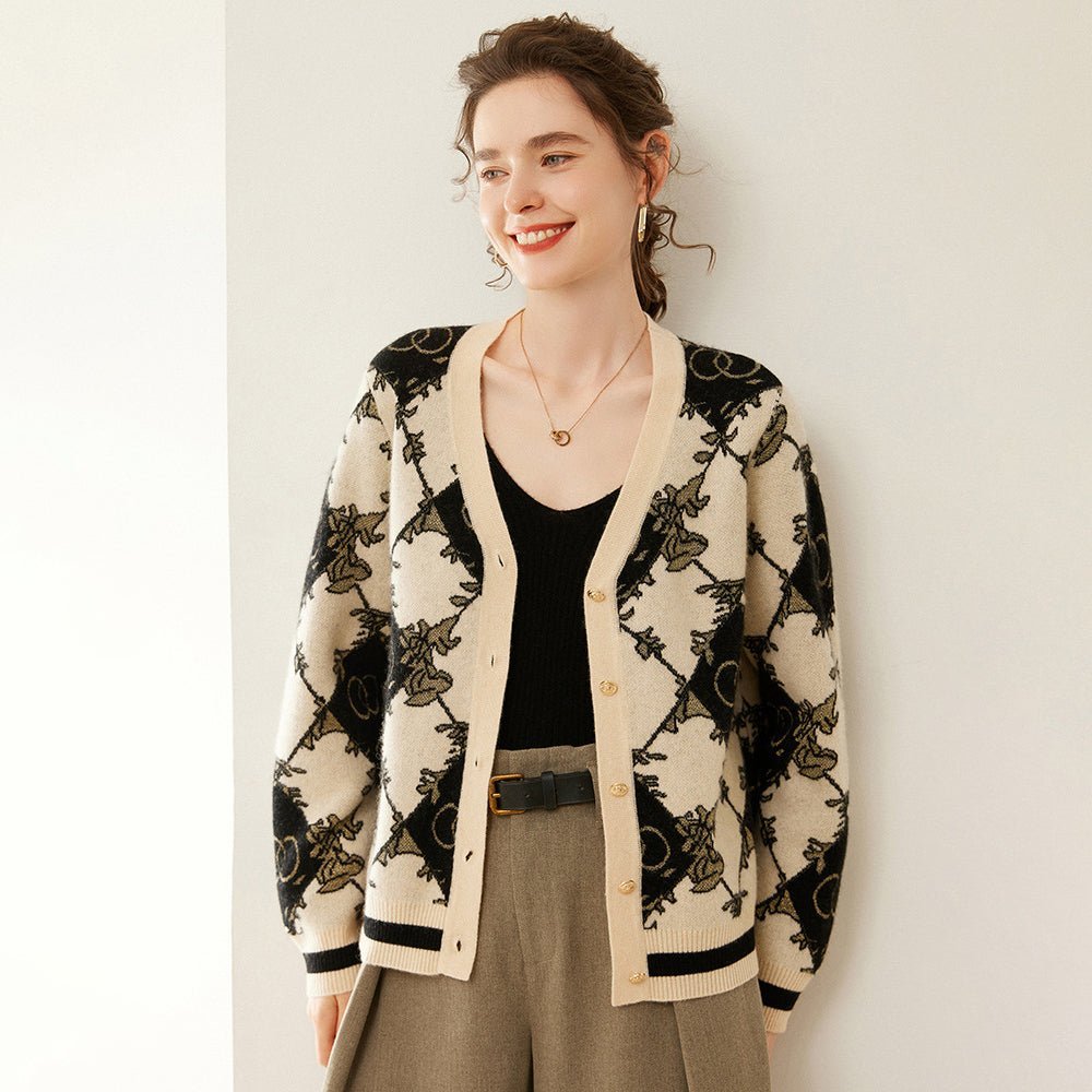 Womens Vintage - Inspired Knit Cashmere Cardigan Sweetheart Sweater Coat Black XS