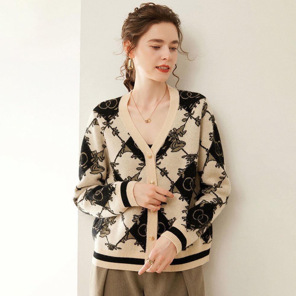 Womens Vintage - Inspired Knit Cashmere Cardigan Sweetheart Sweater Coat Black XS