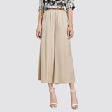 Womens Wide Leg Silk Pants Cropped Pants Casual Work Pants Beige XS