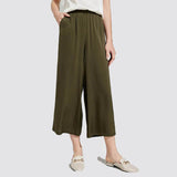 Womens Wide Leg Silk Pants Cropped Pants Casual Work Pants Green XS