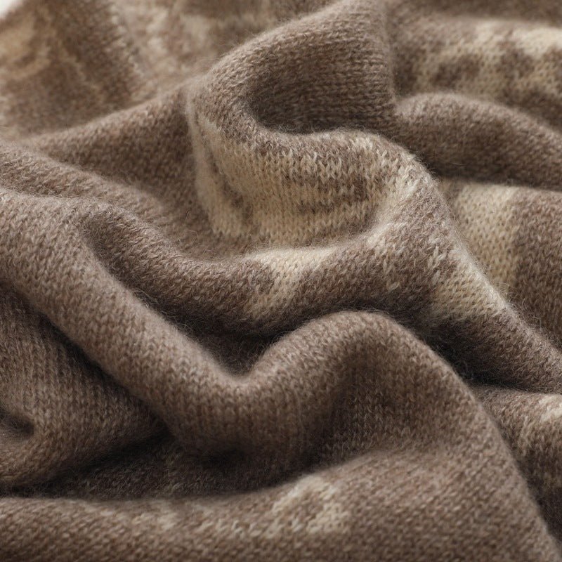 Womens Winter Cashmere Floral Scarf Long Cashmere Knit Wrap Taupe L