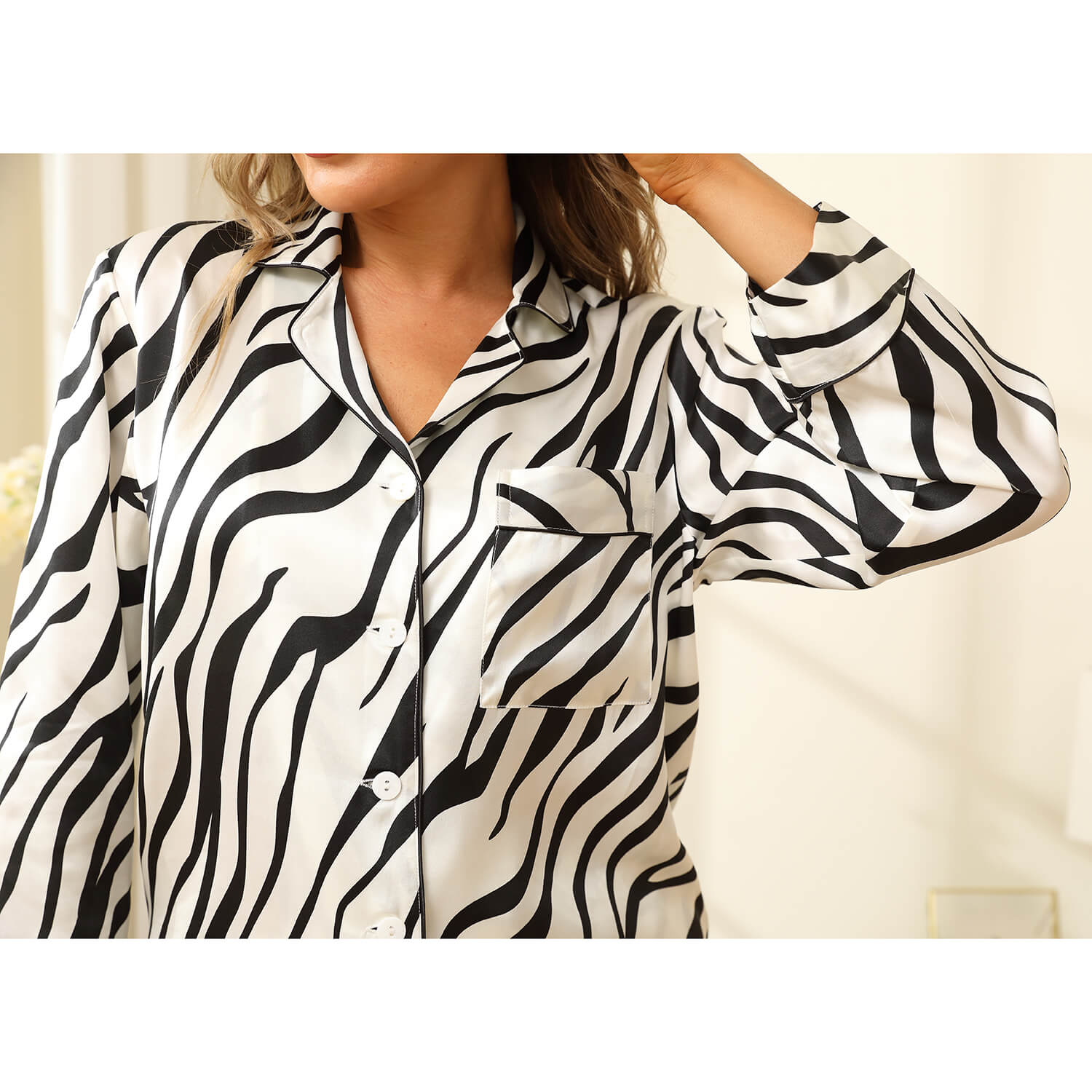 Zebra Silk Pajama Set Zebra Stripe Silk Pajamas For Women White XS