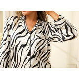Zebra Silk Pajama Set Zebra Stripe Silk Pajamas For Women White XS