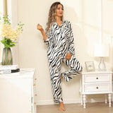 Zebra Silk Pajama Set Zebra Stripe Silk Pajamas For Women White XS