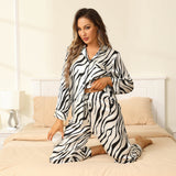 Zebra Silk Pajama Set Zebra Stripe Silk Pajamas For Women White XS