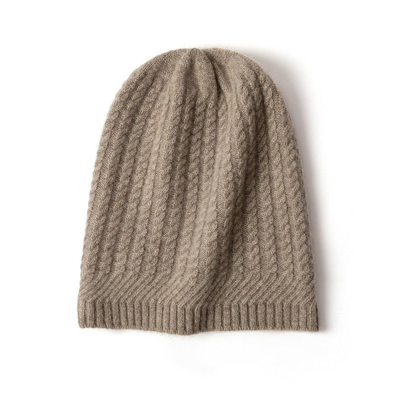 100% Cashmere Ribbed Beanie Cashmere Winter Hat Cashmere Cap Taupe M