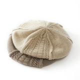 Textured Cashmere Cable Knit Beret Hat Cashmere Beret Hat Beige M