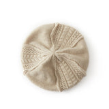 Textured Cashmere Cable Knit Beret Hat Cashmere Beret Hat Beige M