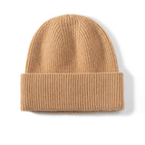 Unisex Cashmere Cable Knit Beanie Ribbing Cuffs Cashmere Winter Hat Camel M