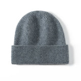 Unisex Cashmere Cable Knit Beanie Ribbing Cuffs Cashmere Winter Hat Dark Gray M