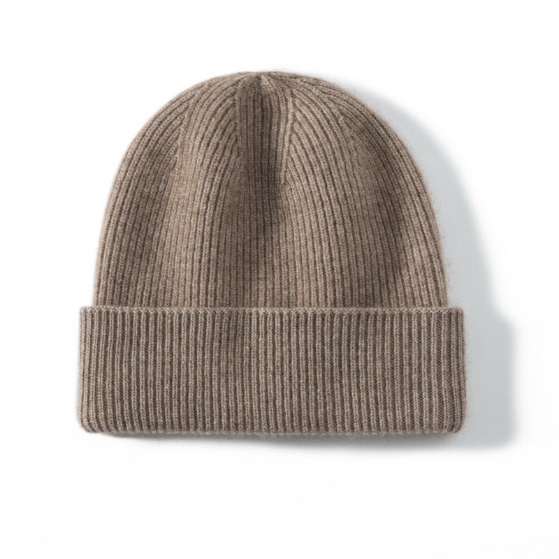 Unisex Cashmere Cable Knit Beanie Ribbing Cuffs Cashmere Winter Hat Taupe M