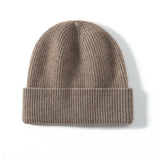 Unisex Cashmere Cable Knit Beanie Ribbing Cuffs Cashmere Winter Hat Taupe M