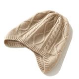 Pure Cashmere Cable Knit Hat with Ear Flaps Beanie Hat Earmuff Beige M