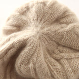 Pure Cashmere Cable Knit Hat with Ear Flaps Beanie Hat Earmuff Beige M
