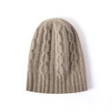 100% Cashmere Cap Pure Cashmere Hat For Women Lightweight Cable - knit Taupe M