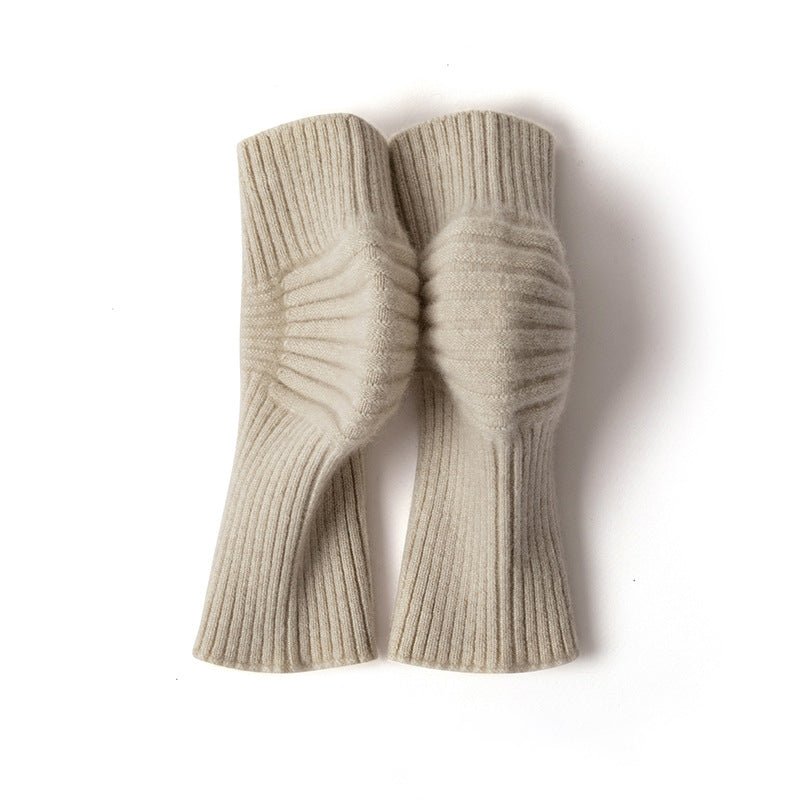 Cashmere Knee Warmers Cashmere Knee Pads Ribbed Knit Knee Cover Beige M