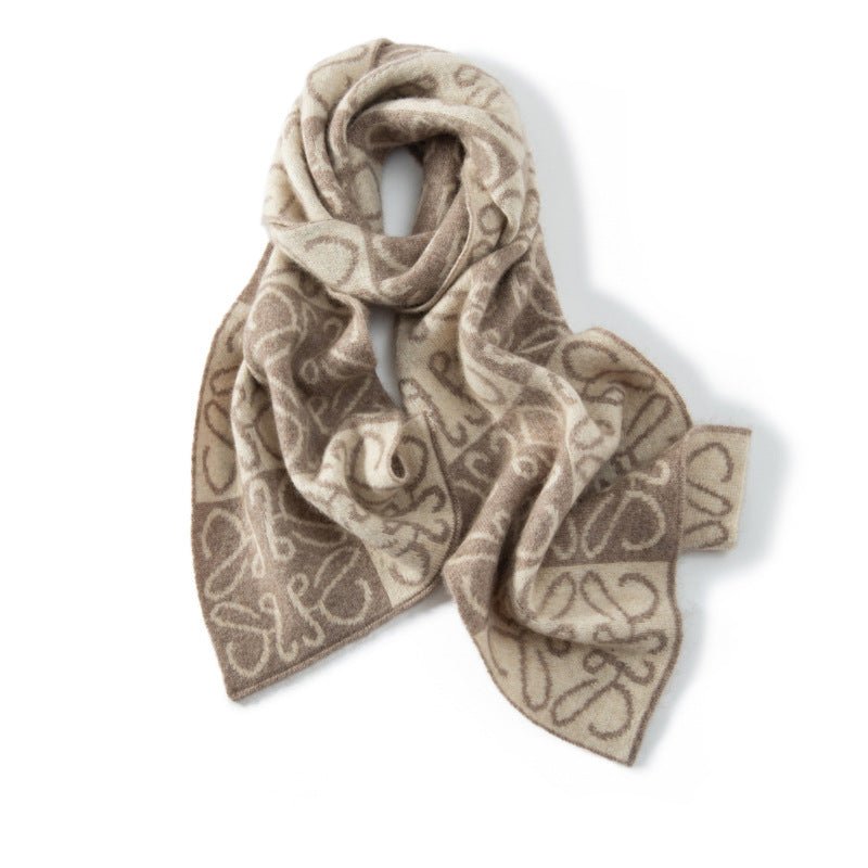 Cashmere Scarf With Abstract Pattern Long Cashmere Wrap Scarves Taupe L