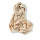 Long Striped Cashmere Blend Scarf Women Pure Cashmere Scarves Beige L