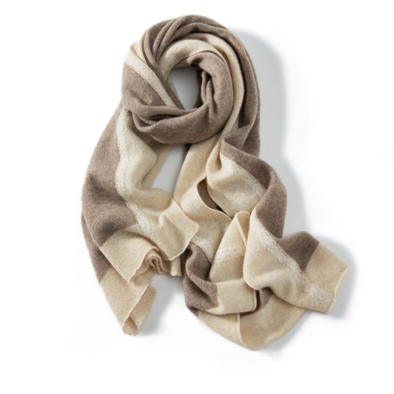 Womens Cashmere Striped Scarf Long Cashmere Shawls and Wrap Taupe XL