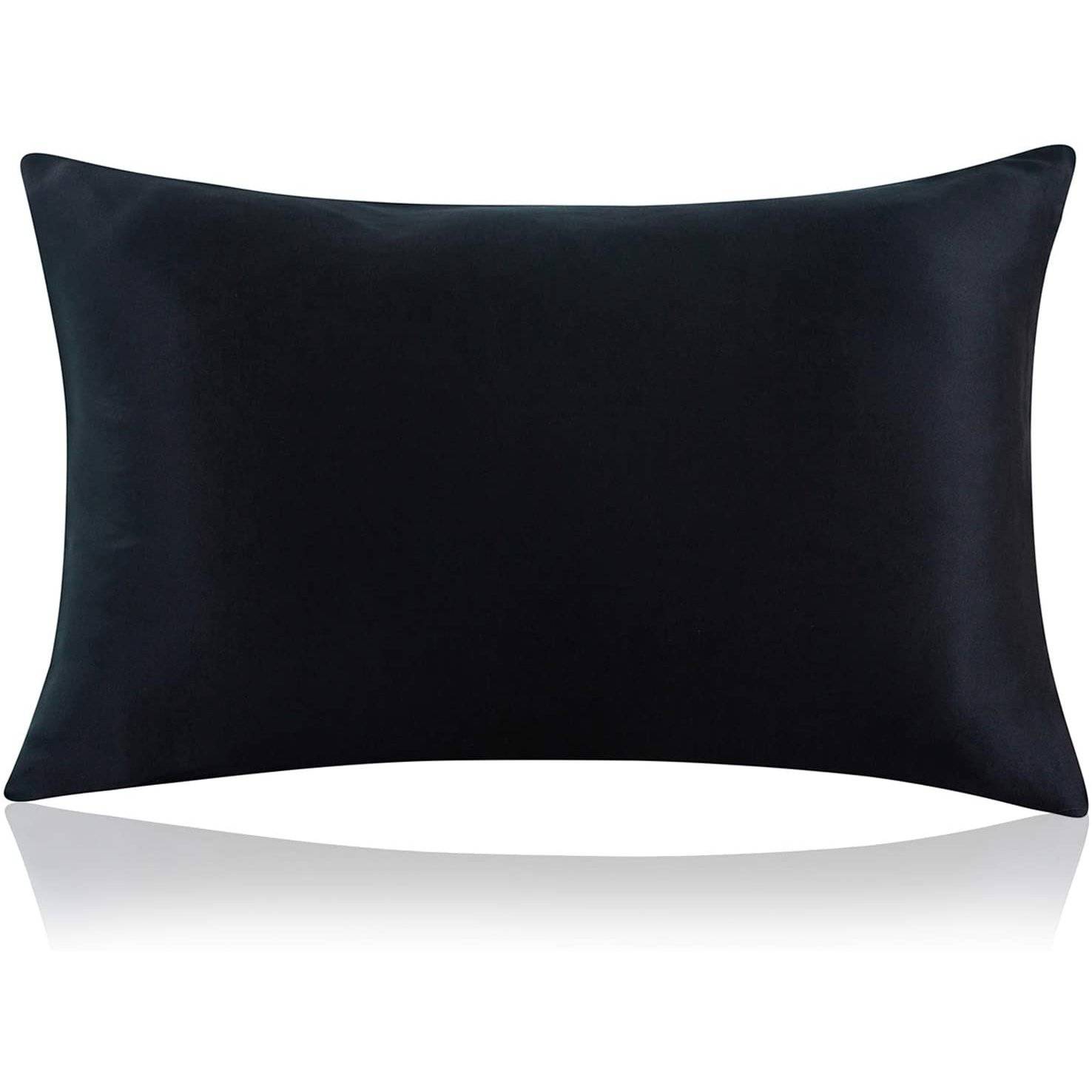 100% Mulberry 25 Momme Silk Pillowcase With Hidden Zipper Black Standard (20" * 26")