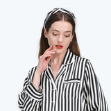 100% Mulberry Stripes Silk Headband For Ladies Black M