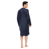 100% Mens Silk Nightshirt Pure Henley Neck Silk Nightwear Navy Blue S