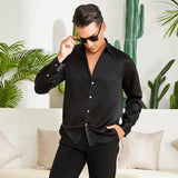 100% Mulberry Men's Silk Shirt Long Pure Silk Dress Shirts Dark Gray XS