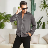 100% Mulberry Men's Silk Shirt Long Pure Silk Dress Shirts Dark Gray XS