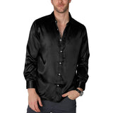 100% Mulberry Men's Silk Shirt Luxury Silk Button Down Shirts Black XS