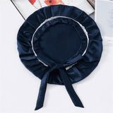 Silk Lace Sleep Cap For Women Hair Care Silk Night Bonnet Navy Blue M