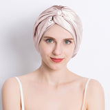 100% Mulberry Silk Sleep Cap For Women Pure Silk Turban Khaki M