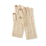 Cashmere Cable Knit Gloves Cashmere Touchscreen Gloves Ribbed Cuffs Beige M