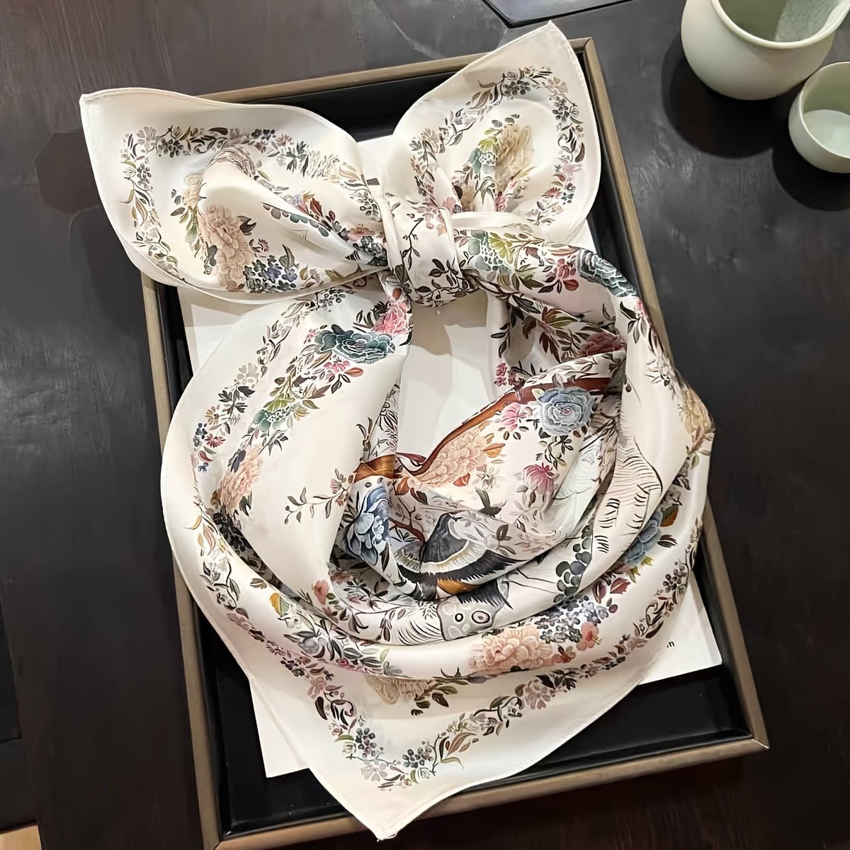 100% Silk Scarf For Women Floral Scarf Square Head Scarf Style - 1 M