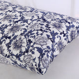 19 Momme Housewife Silk Pillowcase Hidden Zipper Floral Print Silk Pillowcases Navy Blue Standard (20" * 26")