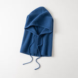 Cashmere Hooded Scarf Ribbed Knit Cashmere Balaclava with Drawstrings