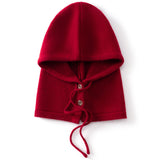 Womens Cashmere Hooded Scarf Button Up Cashmere Balaclava Cashmere Neck Warmer