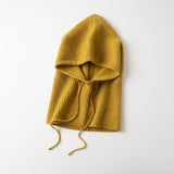 Cashmere Hooded Scarf Ribbed Knit Cashmere Balaclava with Drawstrings